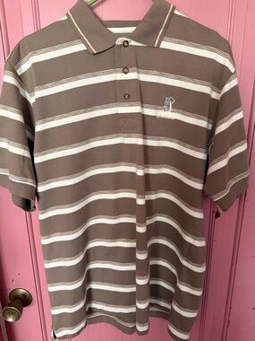 Greg Norman Collection Brown & White Striped Polo